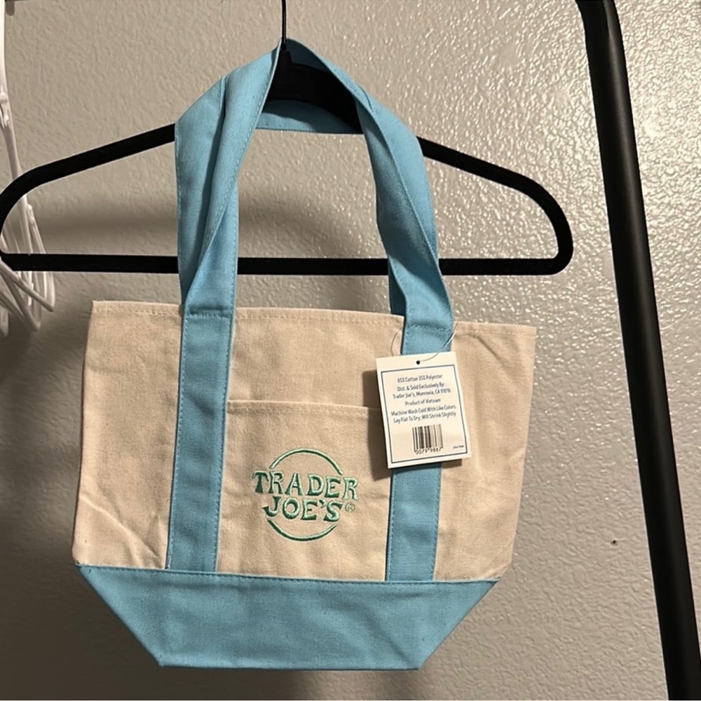NWT Trader Joe’s baby blue mini Canvas tote bag